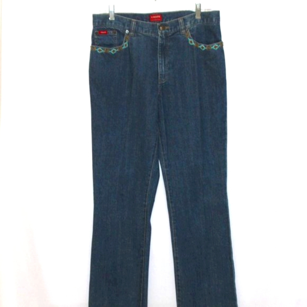 Chaps Bootcut Jeans Beaded Pockets High Rise Medium Wash Blue